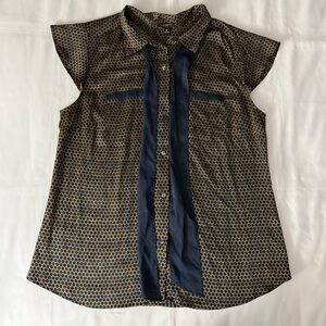 Ann Taylor Patterned Cap Sleeves Button Down Blouse w/ Tie Straps